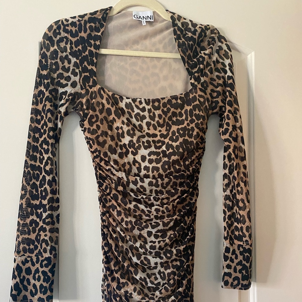 GANNI leopard long sleeve dress